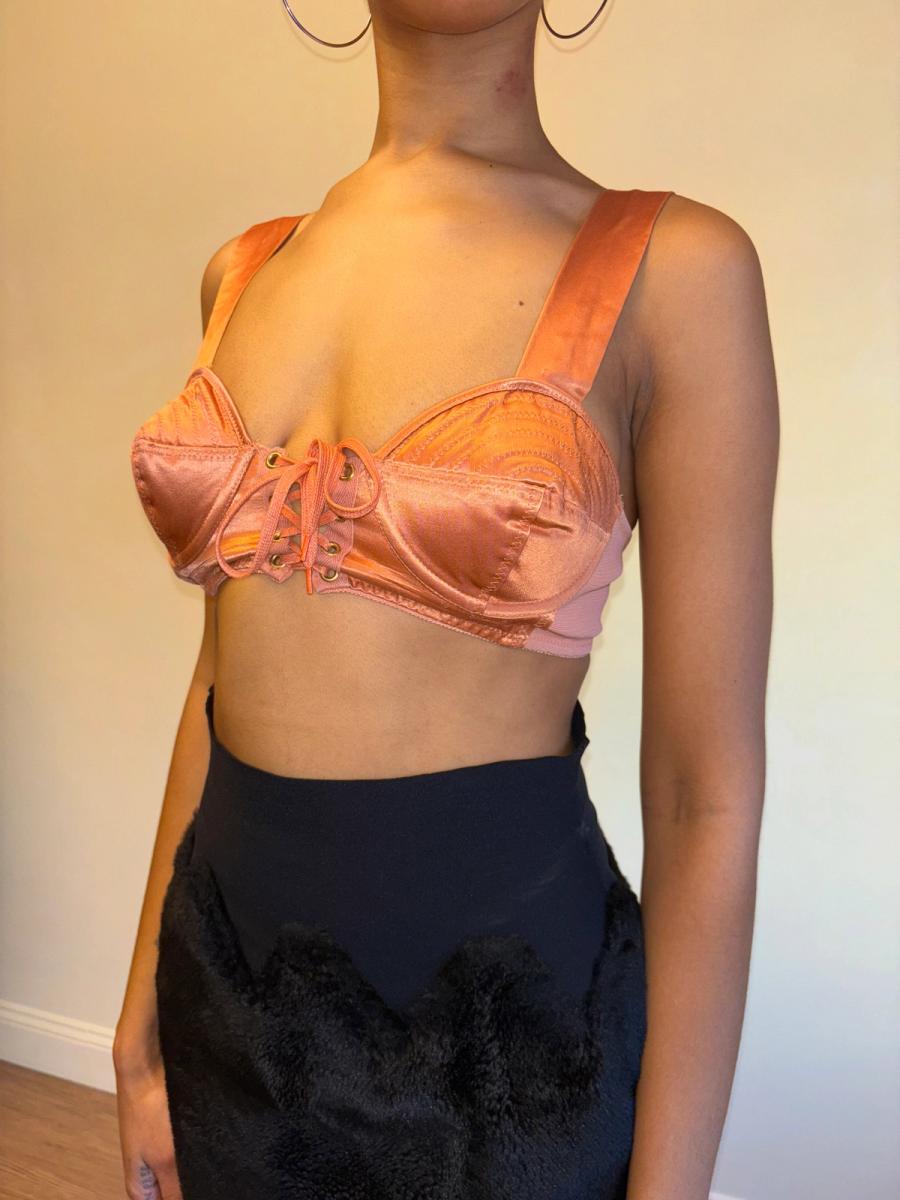 1980s Gaultier Junior Peach Satin Bullet Bra Top product image