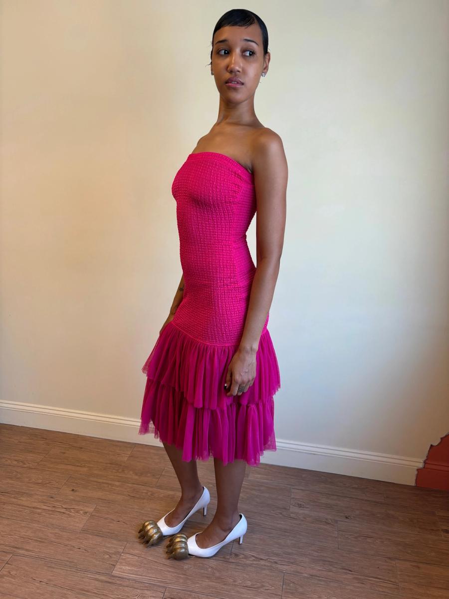 80s Yvan & Marzia Hot Pink Strapless Dress product image