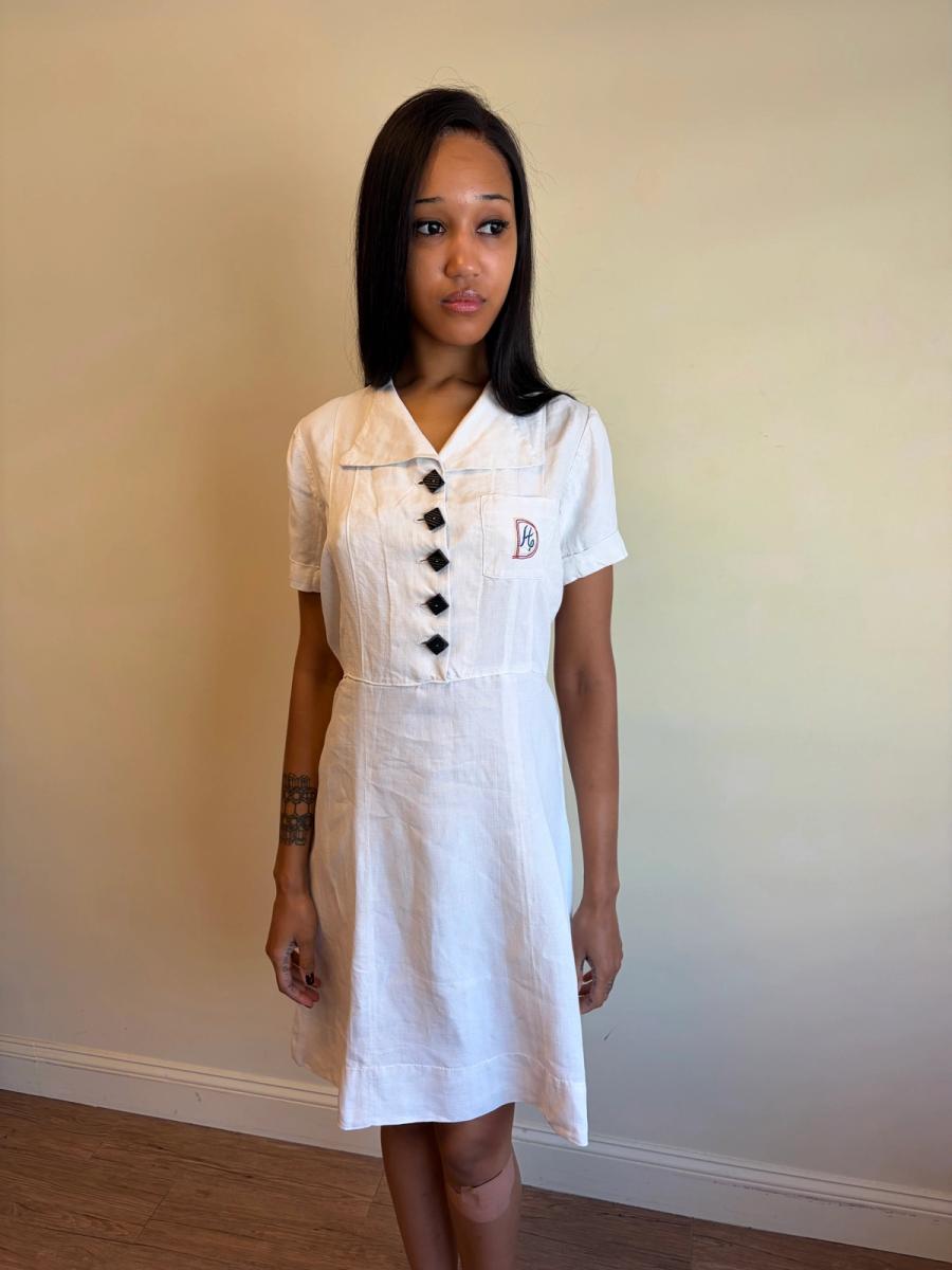 1940 French "Restriction Era" Linen Monogram Dress  product image