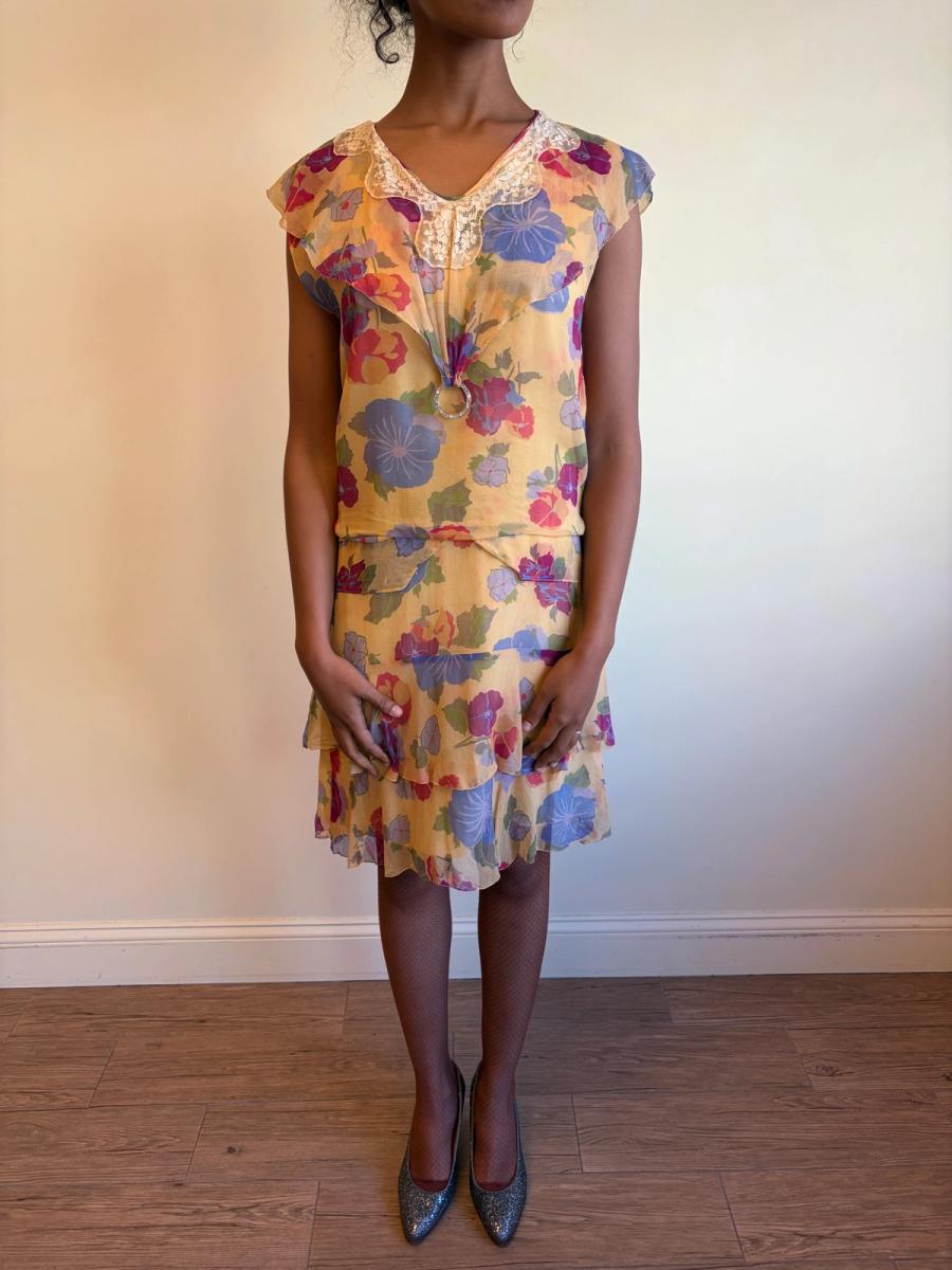 French Late 1920s- 1930s Floral Chiffon Dress product image