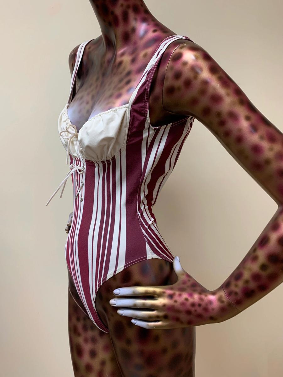 Chantal Thomass Striped Hi-Cut Bodysuit With Cinching Neckline product image