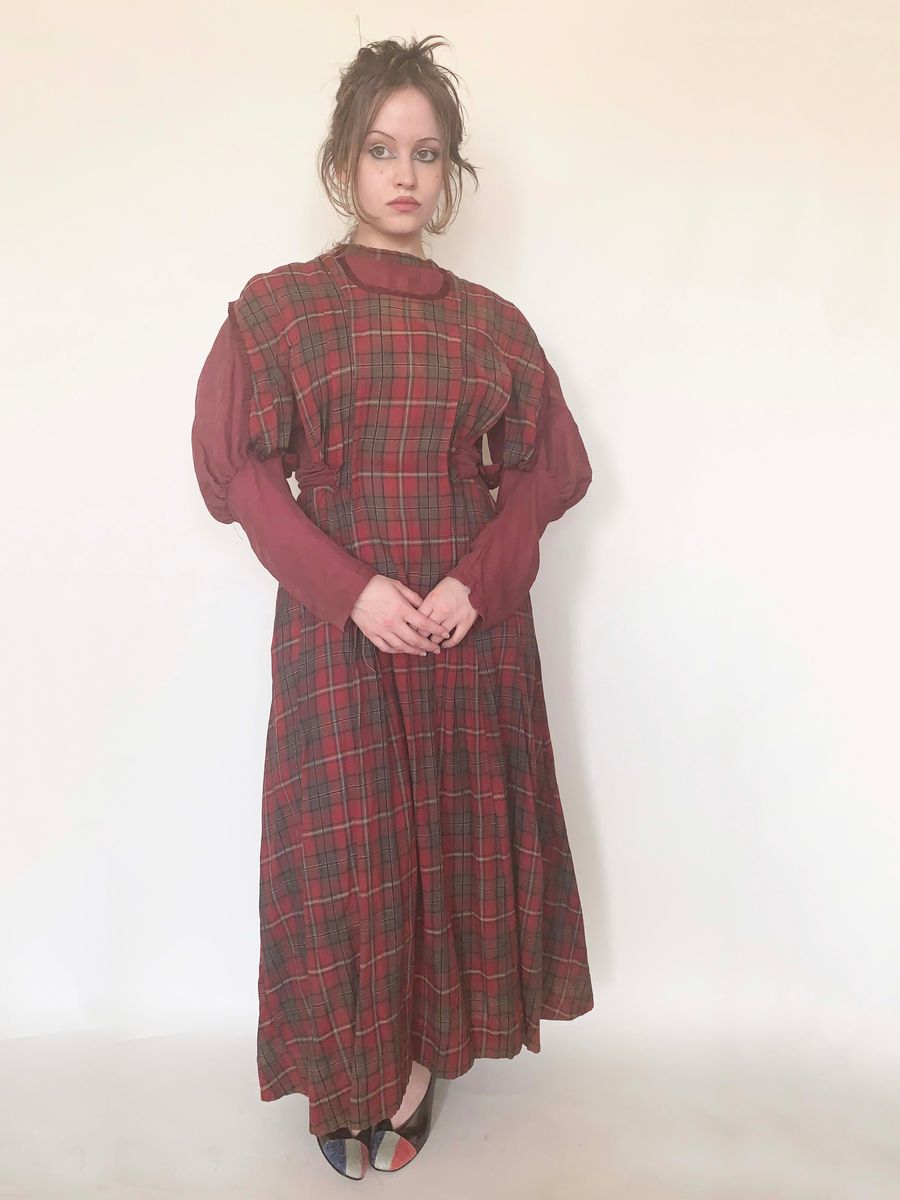1890-1900 Antique Mutton Sleeve Pinafore Workdress product image