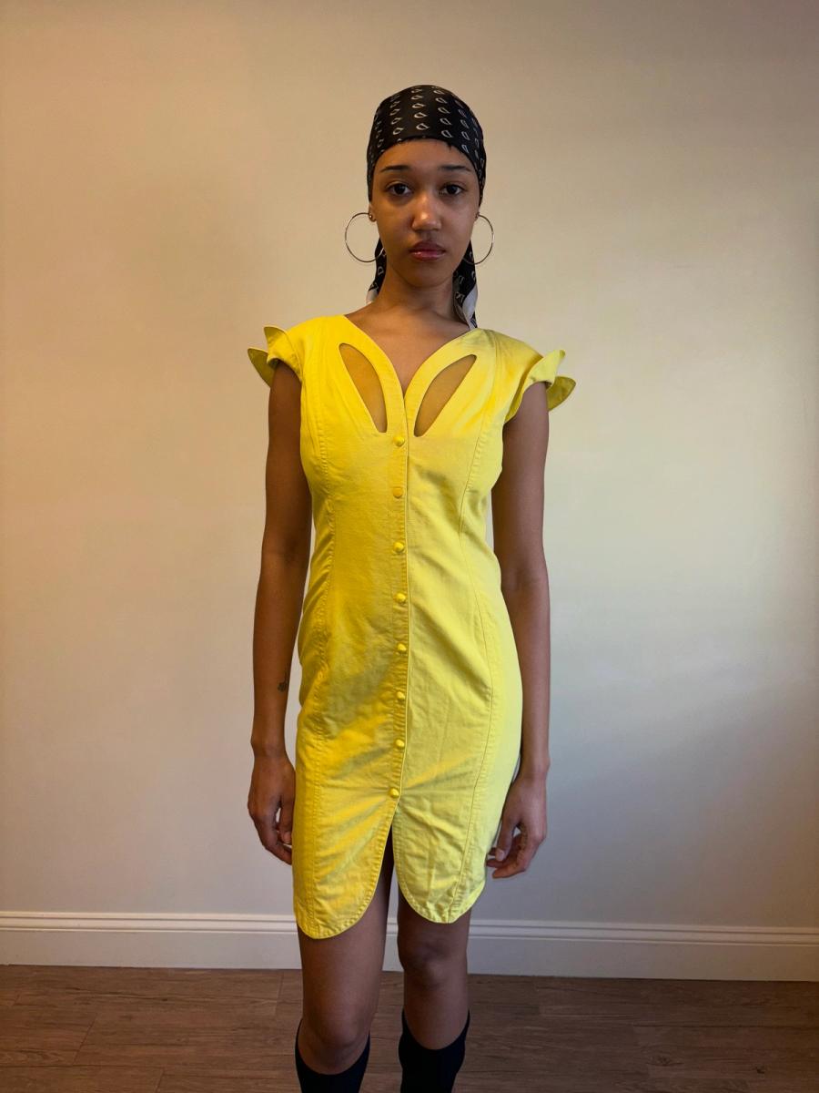 80s Thierry Mugler Yellow Cutout Dress product image