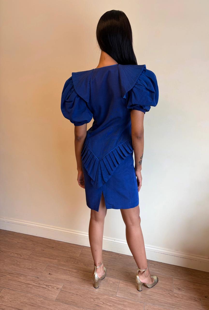 1980s Claude Petin Blue Moiré Dress product image