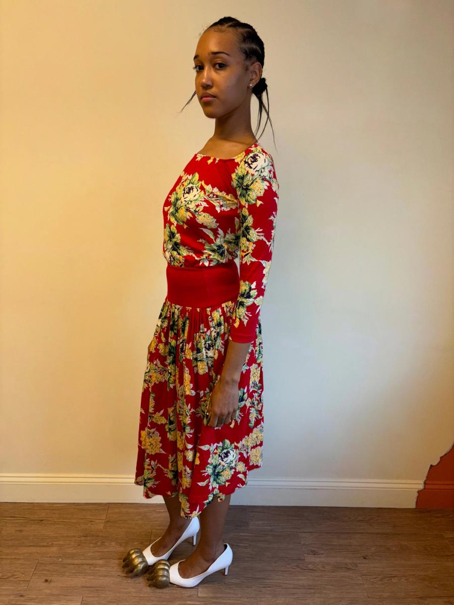 80s Norma Kamali Red Floral Set product image