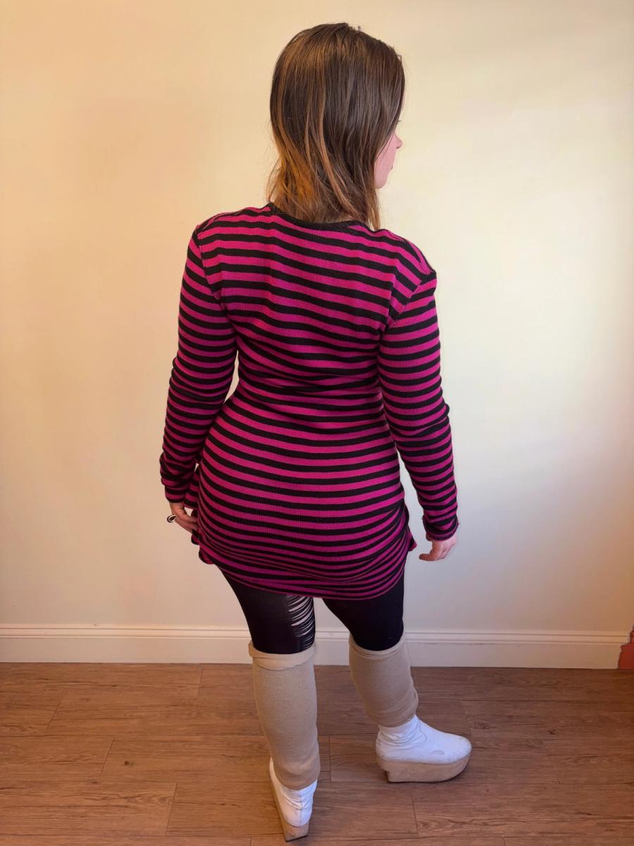 1980s Dorothée Bis Hot Pink Striped Dress With Dimensional Rosettes product image