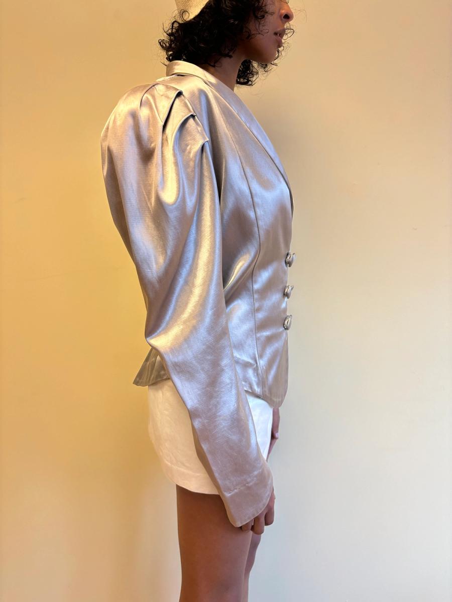 1980s Norma Kamali Satin Mutton Sleeve Blazer product image