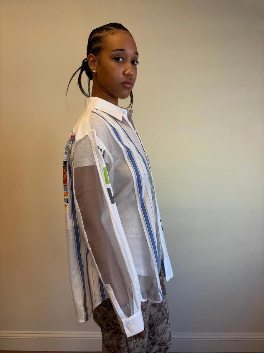 Patchwork Sheer Paneled Button Down Shirt product image