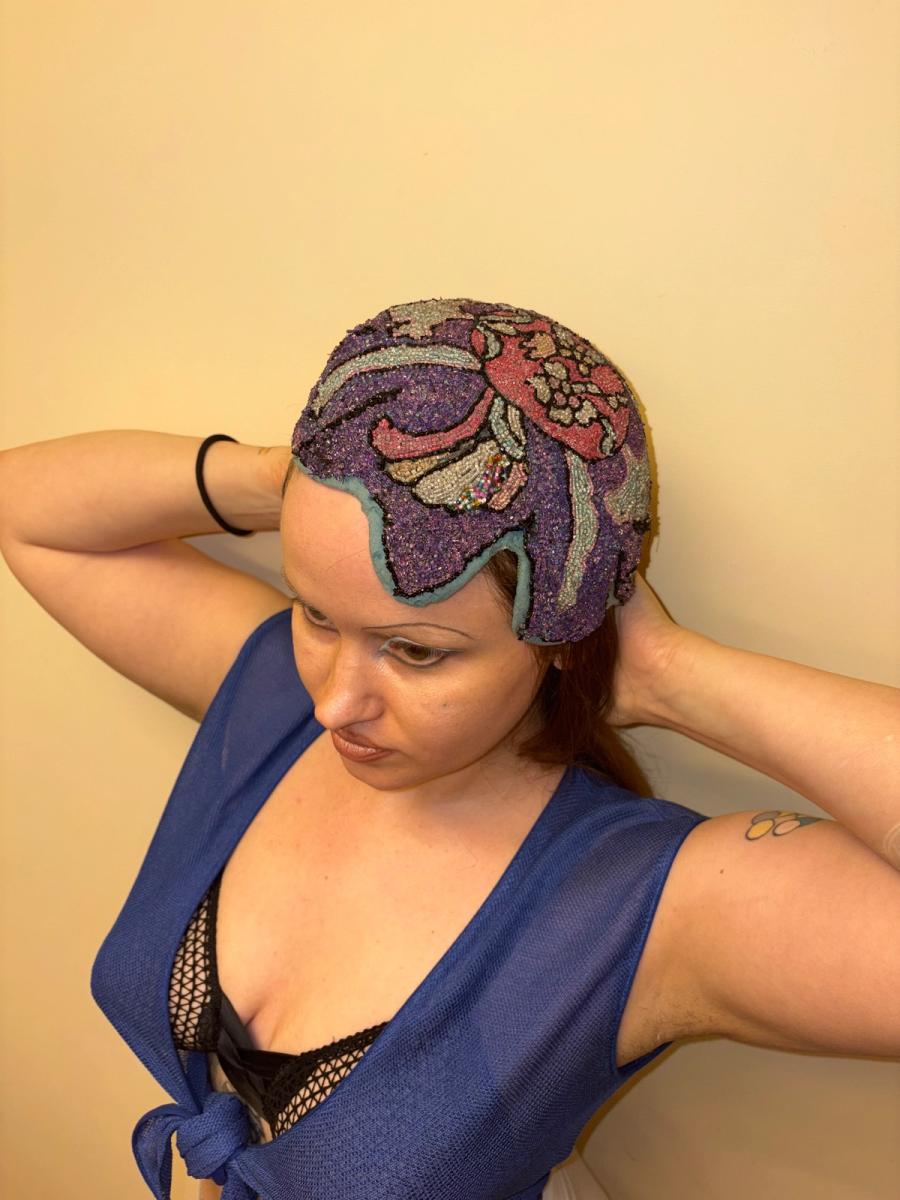 1920s Beaded Casque Helmet Hat product image