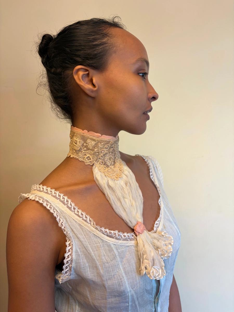 Antique Lace Collar With Beading and Silk Jabot  product image