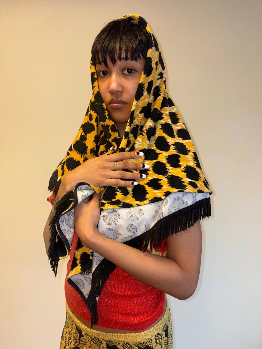 80s Yvan & Marzia Terrycloth Leopard Print Scarf  product image