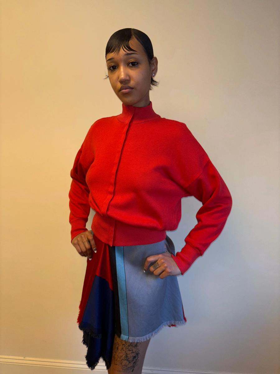 80s Norma Kamali Red Sweatshirt Snap Top product image