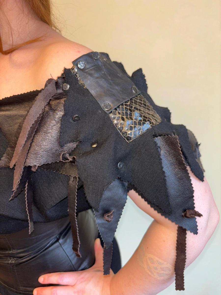 1980s Knit and Leather Shredded Dress product image