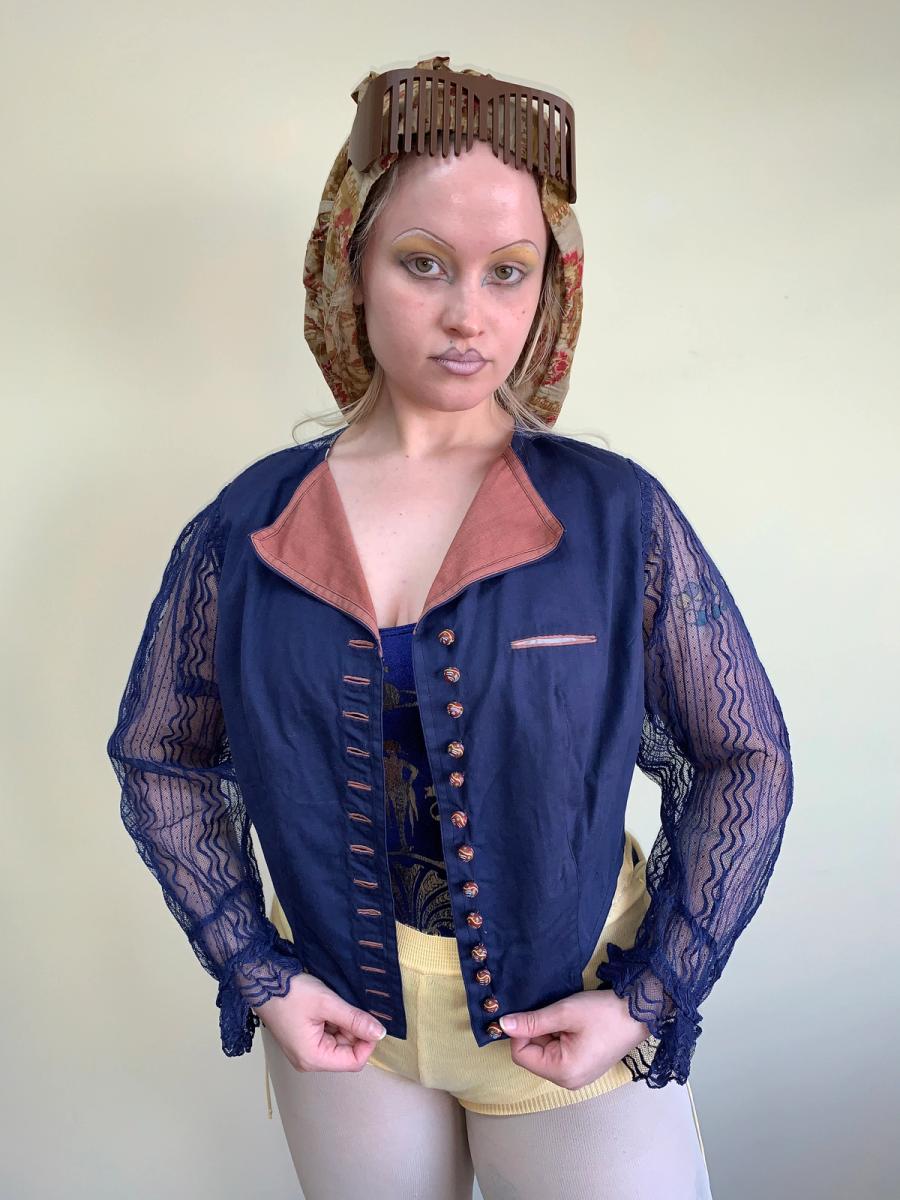 Antique Cobalt Blue Top with Marbled Clay Buttons product image