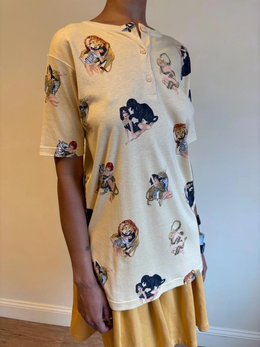 80s Krizia Pin-up Girl and Big Cat Shirt product image