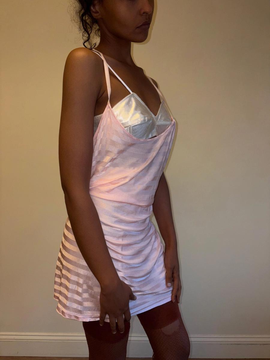 30s Striped Rayon Pink Slip Dress product image