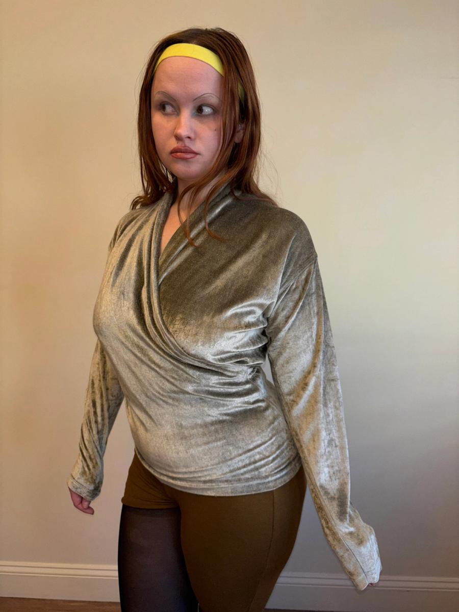 Late 80s Kenzo Sage Velvet Wrap Top  product image