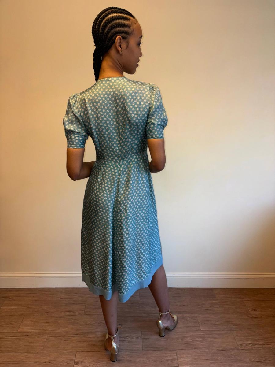 1940s Turquoise Floral Cold Rayon Dress product image