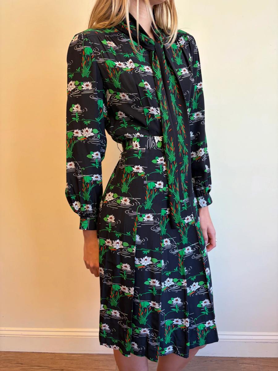 70s Koshino Sisters Lotus Print Secretary Dress product image