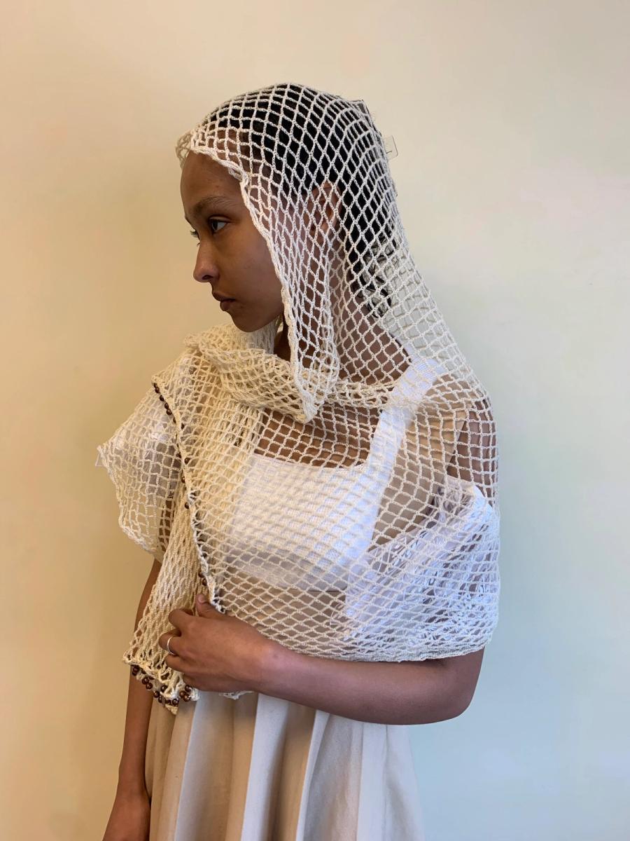 Maria Calderara Knit Fishnet Beaded Shawl product image