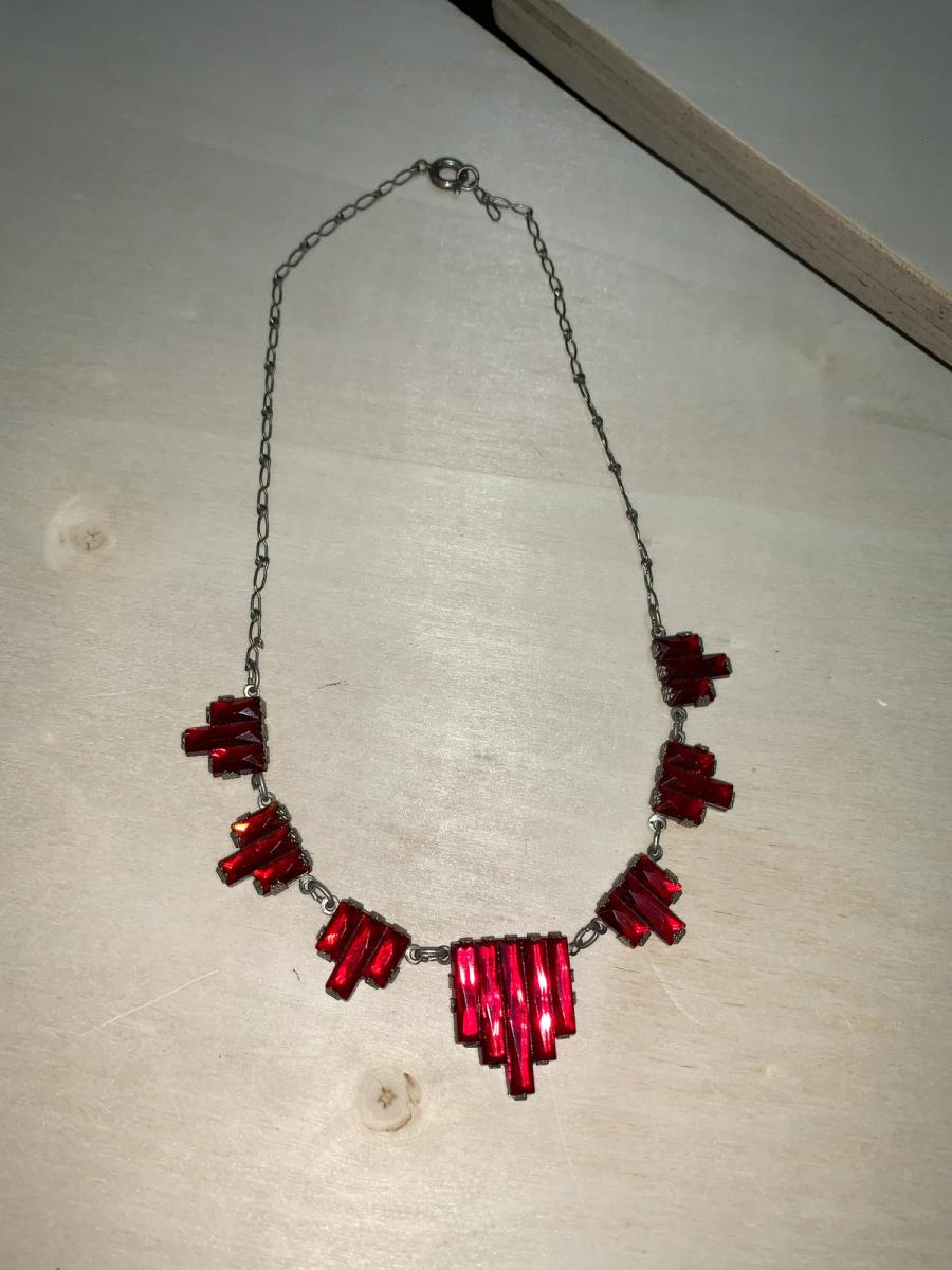 1930s Art Deco Red Czech Step Glass Necklace product image