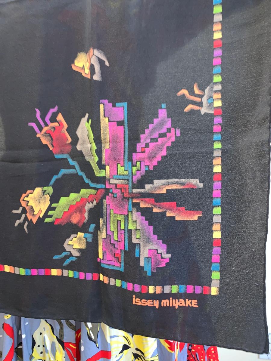 1980s Issey Miyake Pixelated Floral Silk Scarf product image