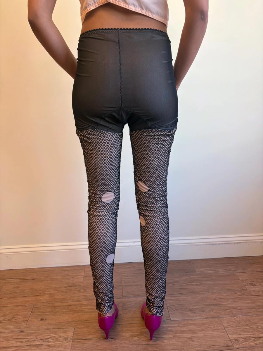 Vintage Marjan Pejoski Beaded Trompe L'oeil "Torn" Fishnet Leggings product image