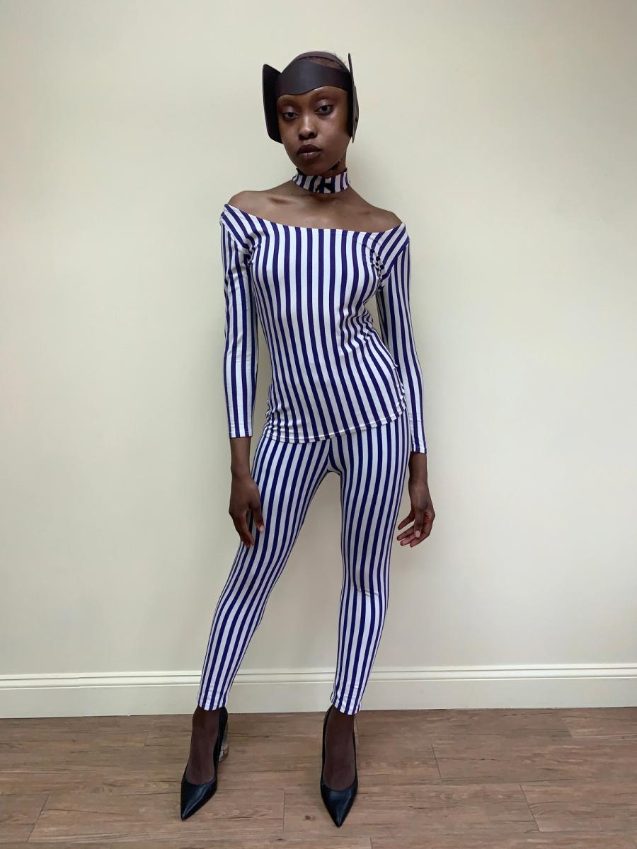 1992 Junior Gaultier Striped Set with Attached Choker product image