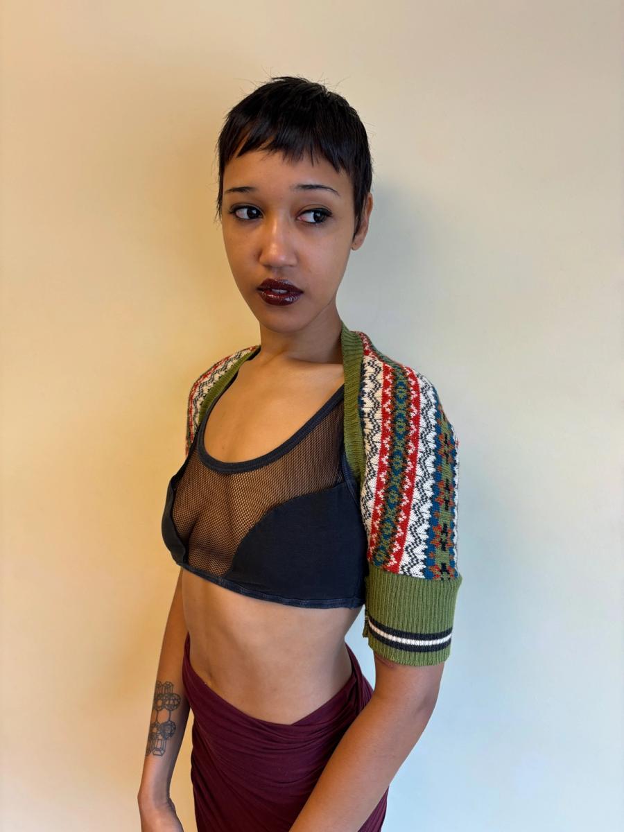 80s Junior Gaultier Mesh Cutout Crop Top product image