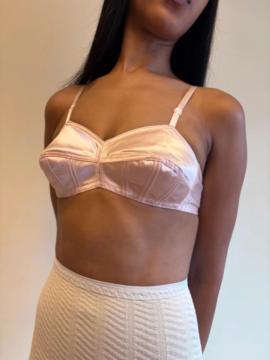 1950s French Pink Satin Bullet Bra product image