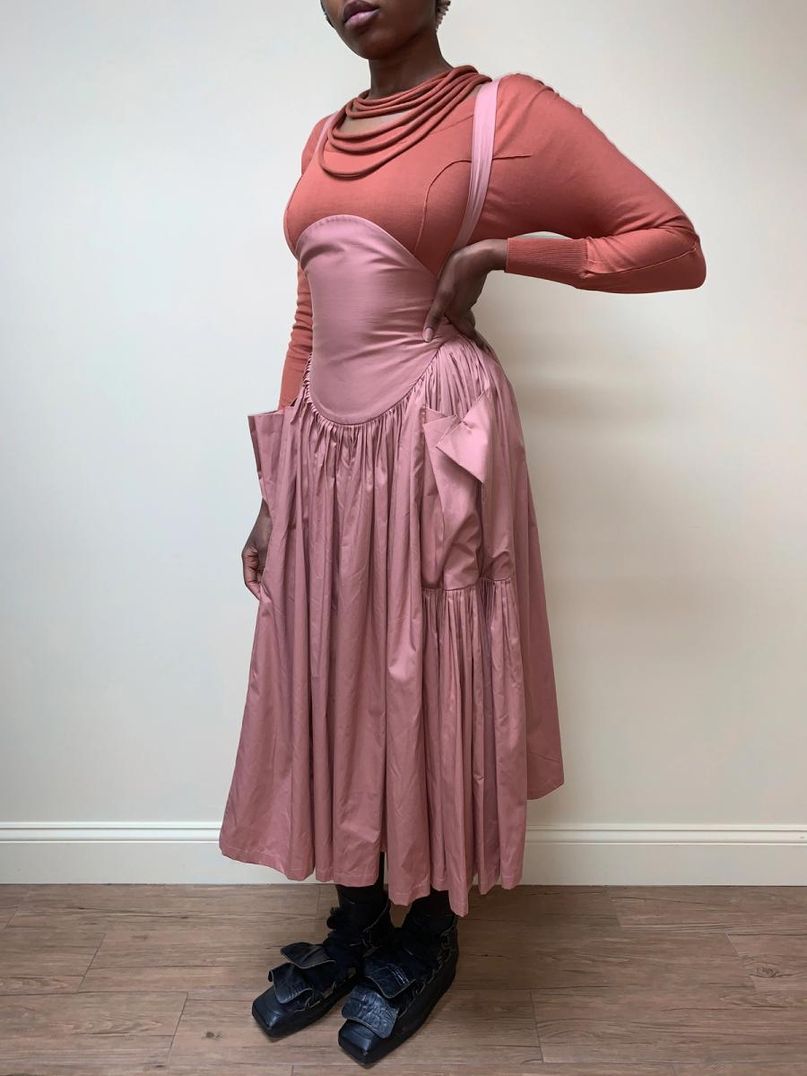 80s Norma Kamali Large Pocket Suspender Skirt product image