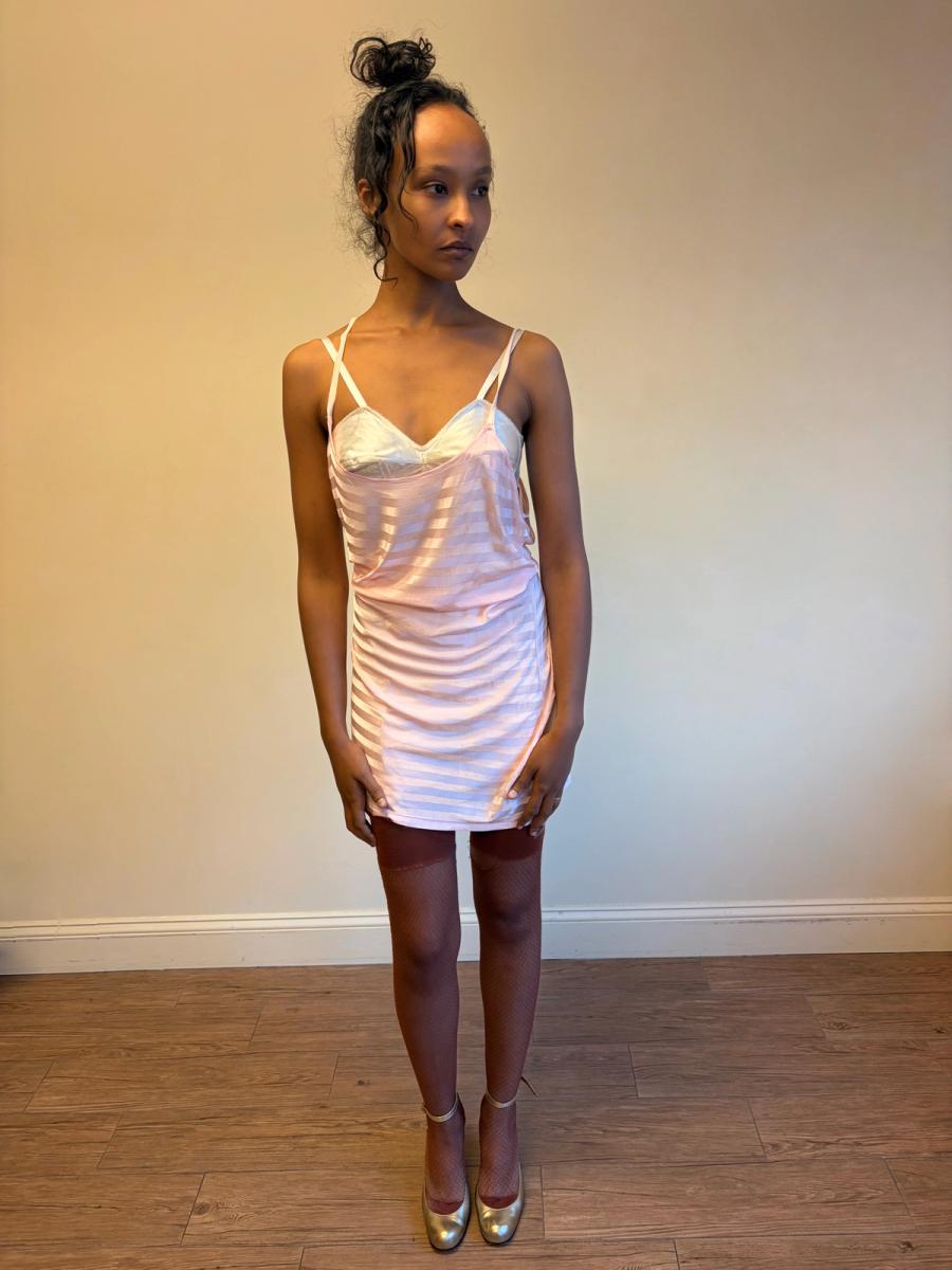 30s Striped Rayon Pink Slip Dress product image