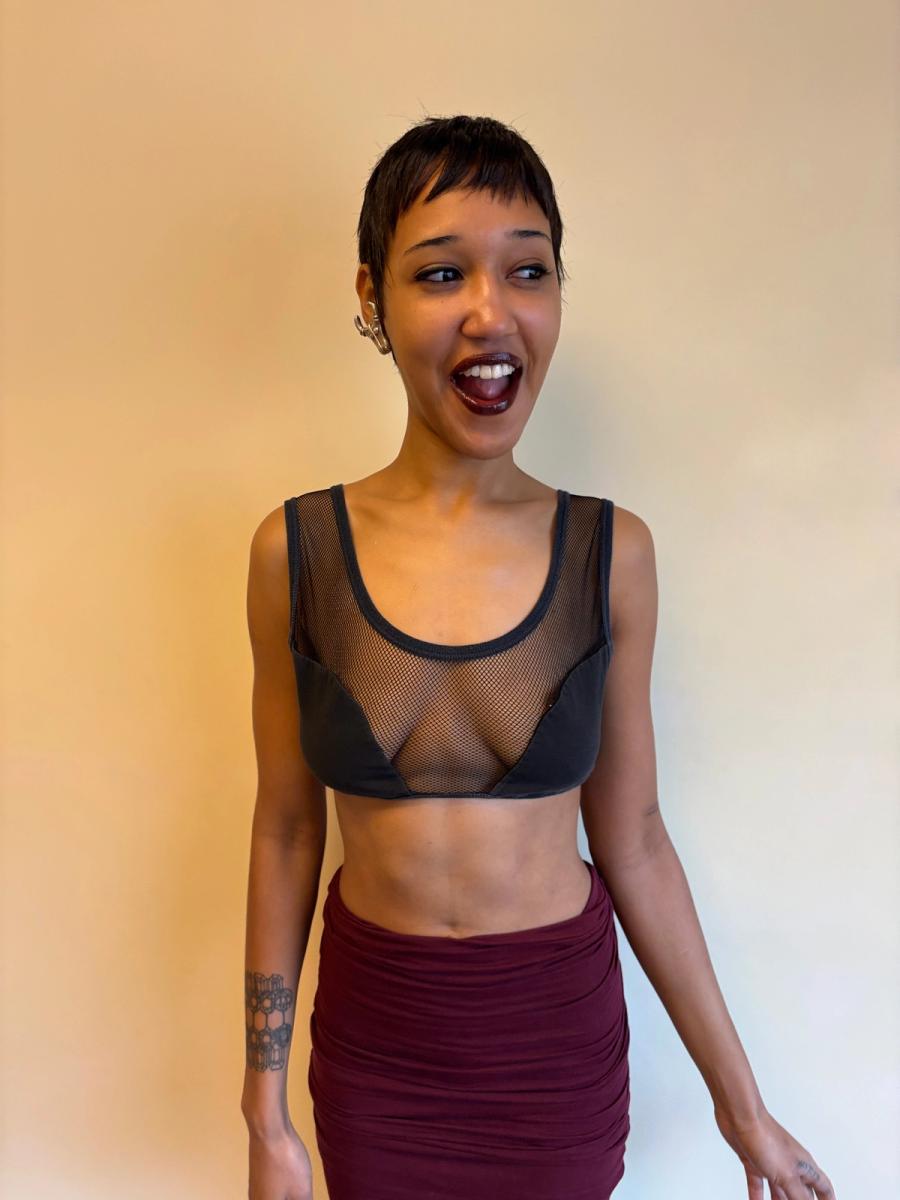 80s Junior Gaultier Mesh Cutout Crop Top product image