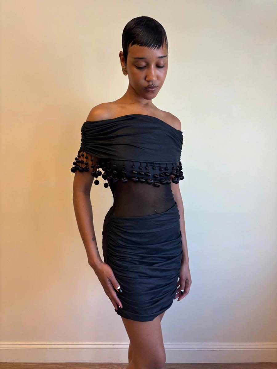 80s Victorio & Lucchino Black Bauble Cutout Dress product image