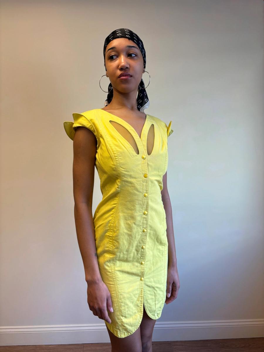 80s Thierry Mugler Yellow Cutout Dress product image