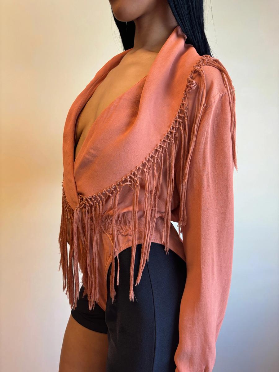 90s Jean-Paul Gaultier Burnt Orange Fringe Bodysuit product image