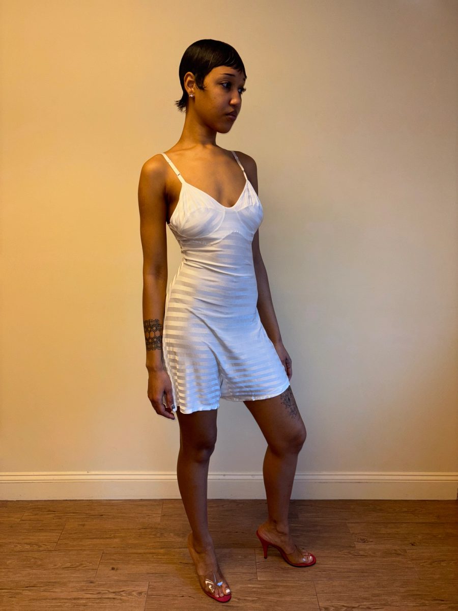 1930s White Striped Rayon Knit Step In product image