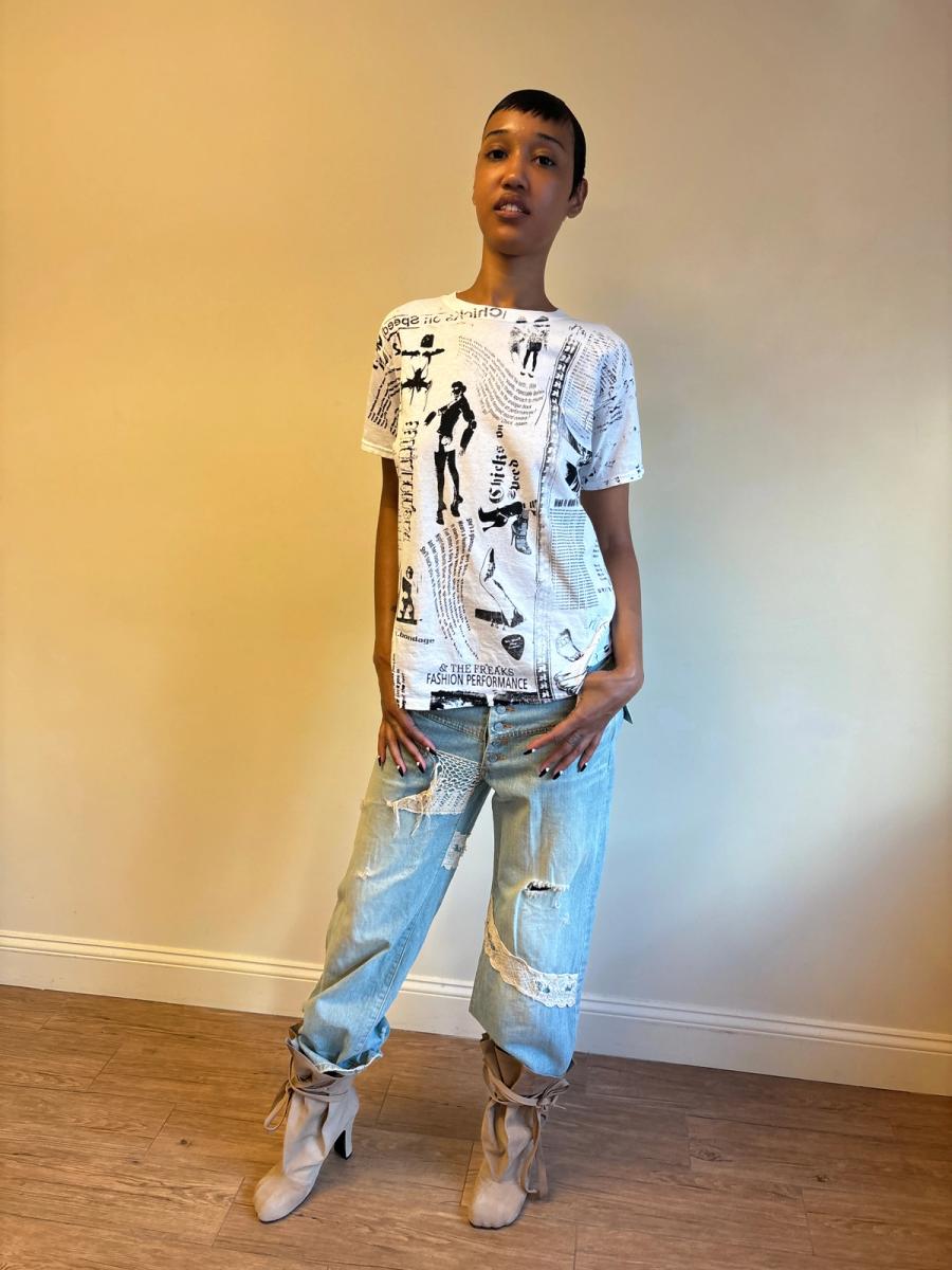 Sunao Kuwahara Lacey Distressed Denim Pants product image
