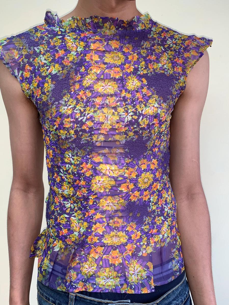 Yoshiki Hishinuma Purple Floral Pleated Top product image