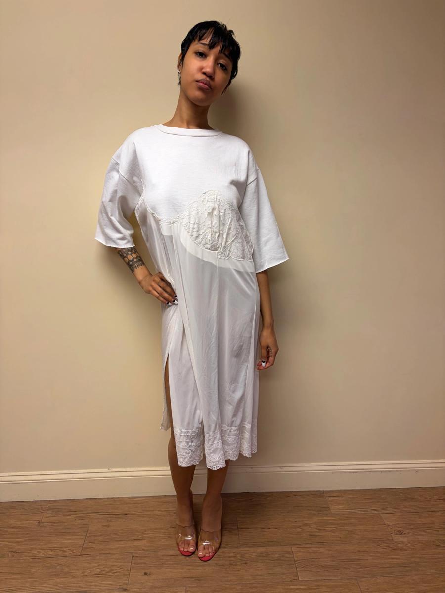 Yeah Right!! White Patchwork Slip Dress product image