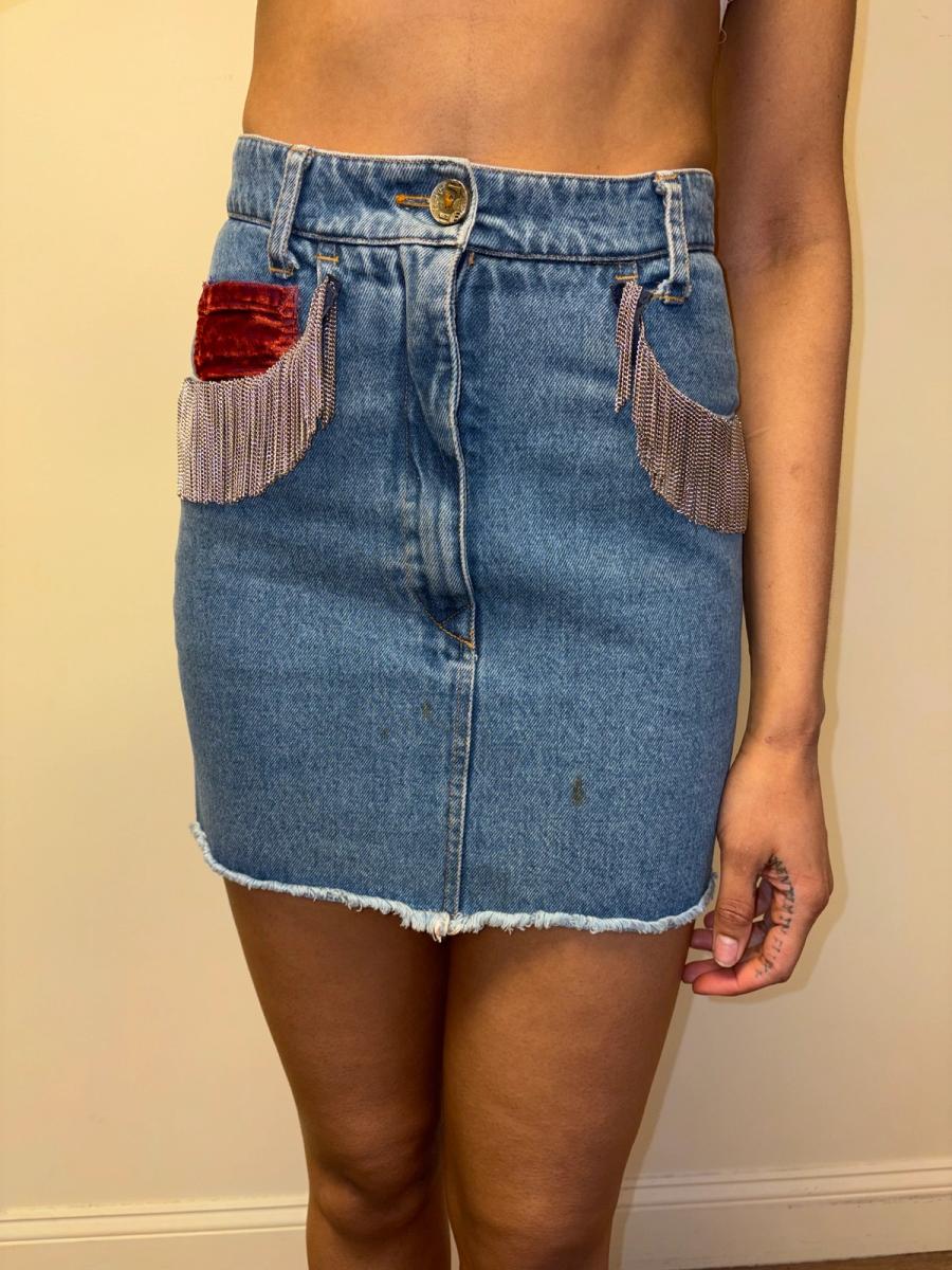 90s Katharine Hamnett Denim Skirt with Metal Fringe product image