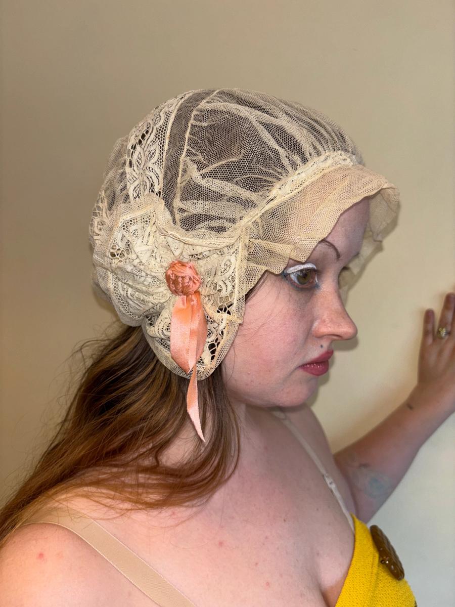 1920s Bonnet with Pink Ribbons product image