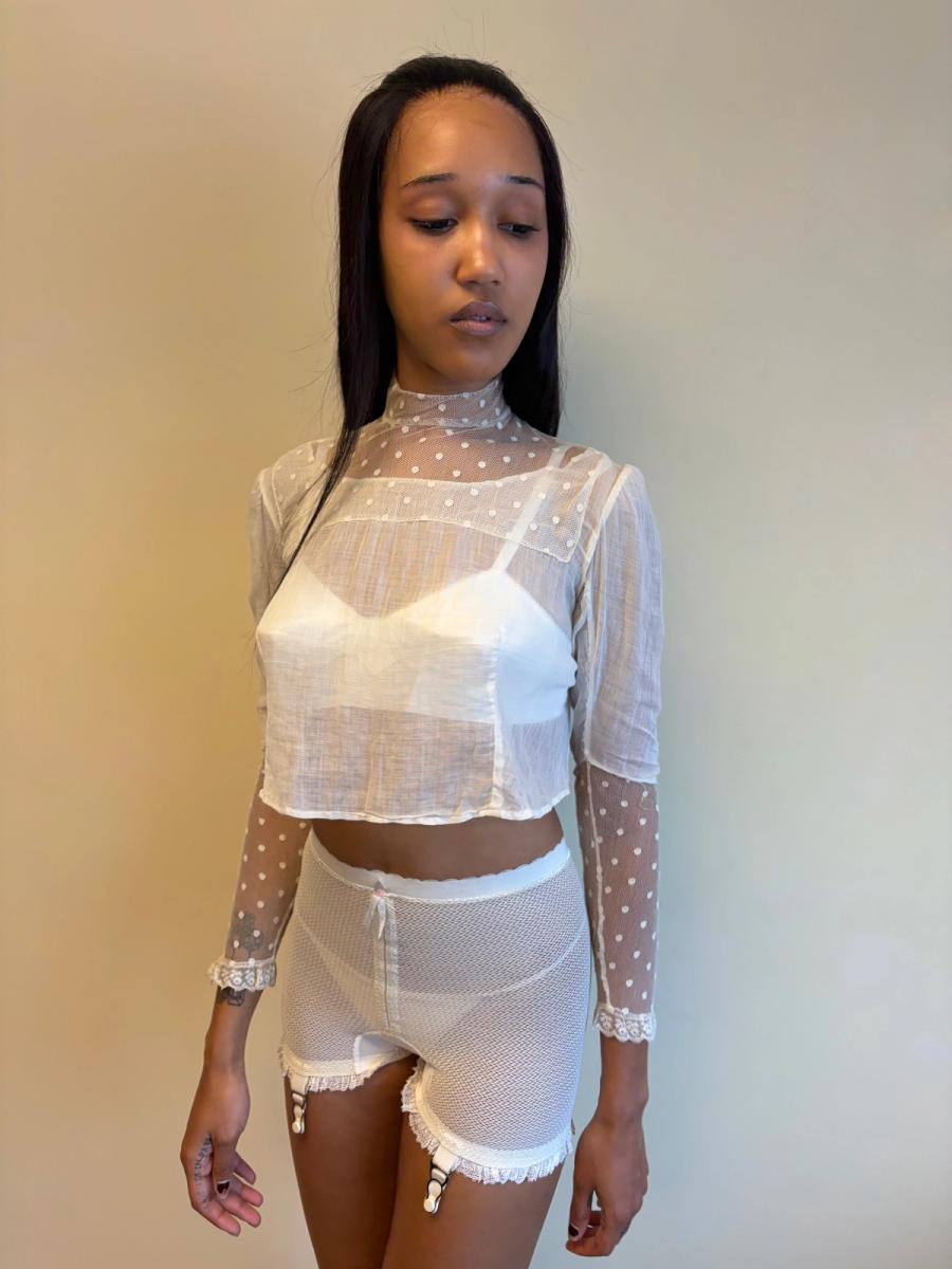 Edwardian White Lace Dot Blouse product image
