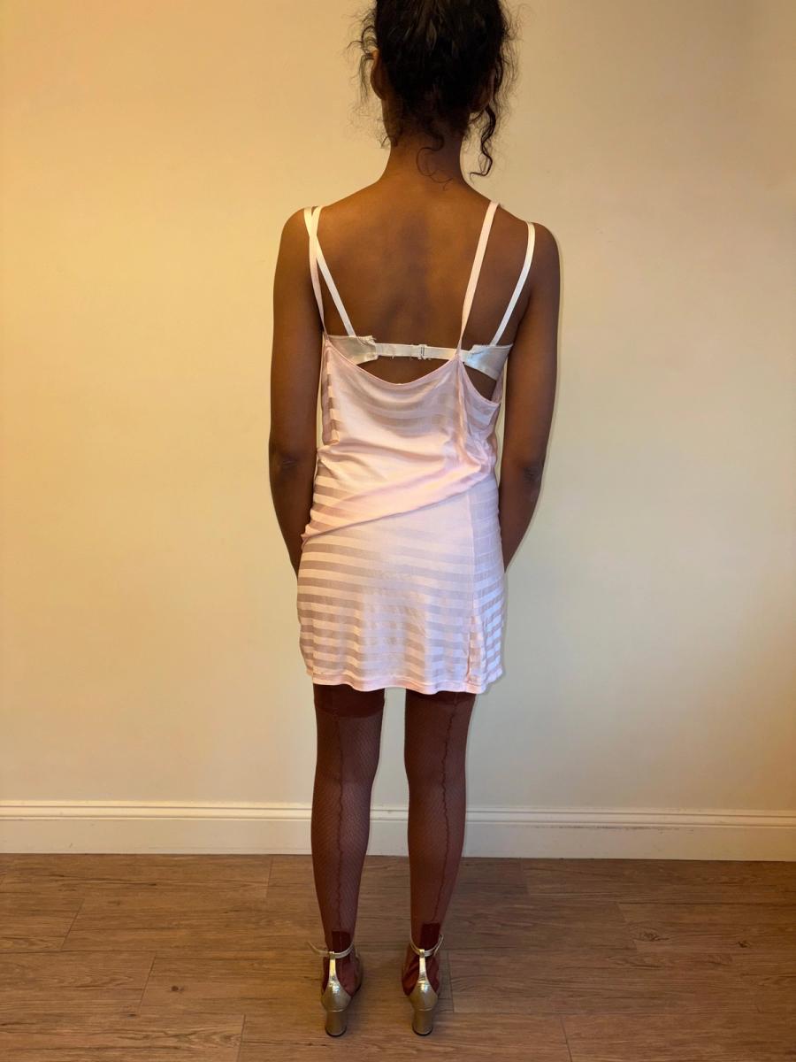 30s Striped Rayon Pink Slip Dress product image