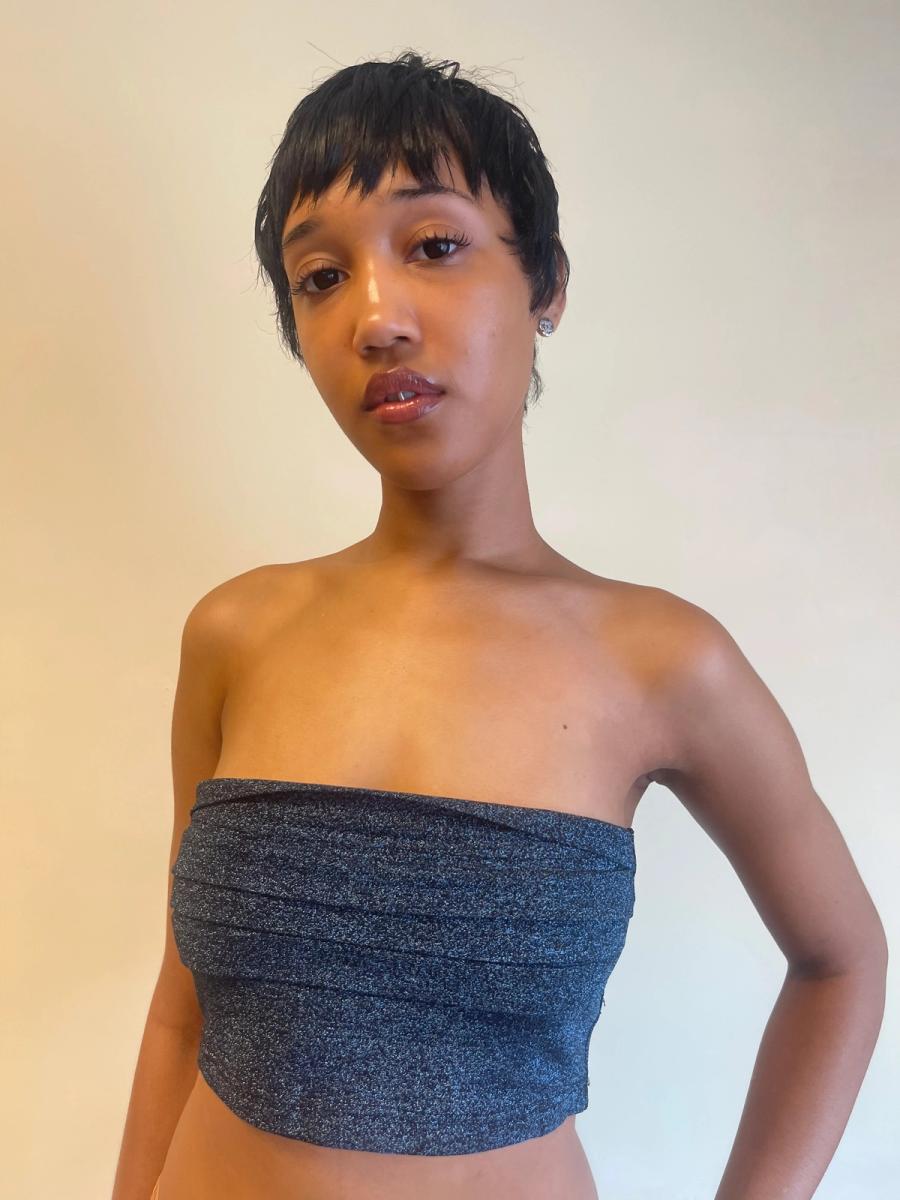 80s Nikos Apostolopoulos Lurex Shirred Tube Top product image
