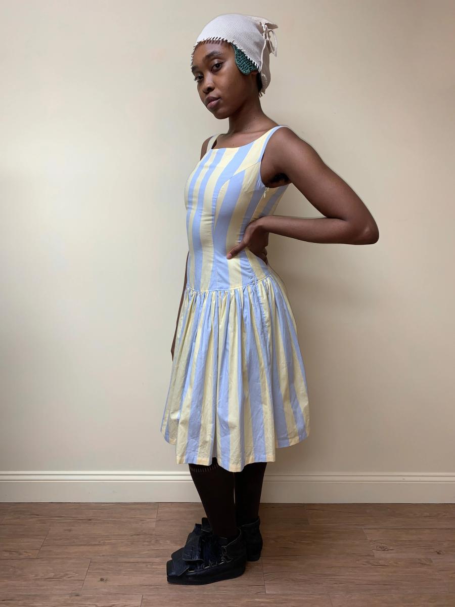 80s Junko Shimada Drop Waist Striped Dress product image