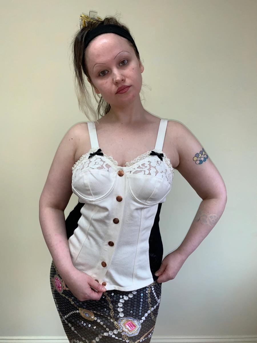 1980s Junior Gaultier Denim Corset With Lace Cups & Bows  product image
