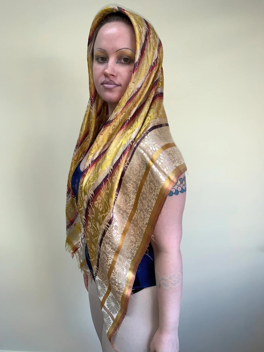 Antique French Jacquard Silk Shawl product image