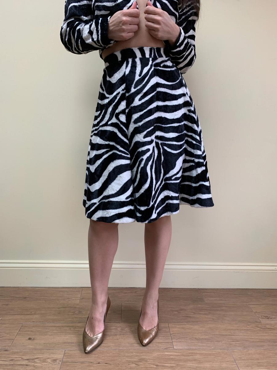 80s Norma Kamali Faux Fur Zebra Skirt