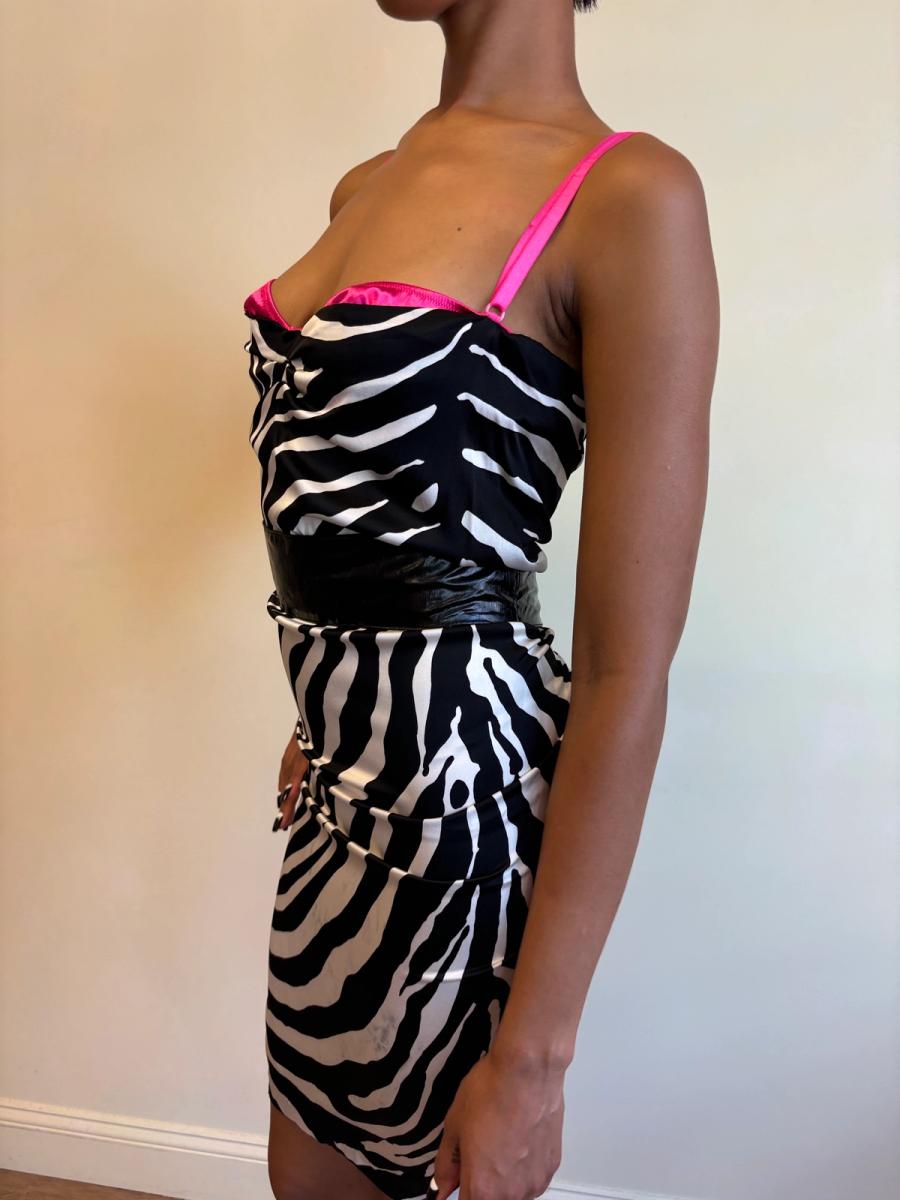 2000s D&G Zebra Print Exposed Bra Dress with Shawl product image